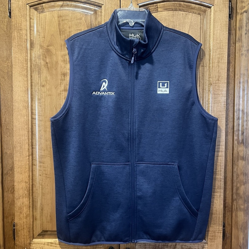 Huk Cold‎ Front+ Vest Men's Large Blue Full Zip Performance Advantix Embroidered